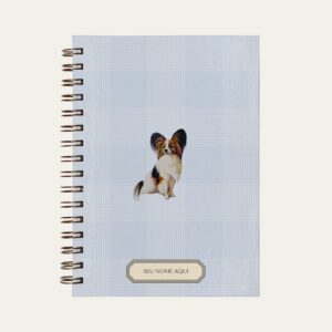 Planner personalizado com estampada xadrez azul bebe com ilustração de cachorro papilon Colmeias Design