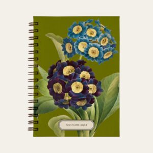 Planner personalizado com estampada botânica verde com ilustração de flor primrose Colmeias Design