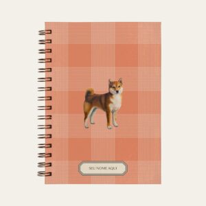 Planner personalizado com estampada xadrez coral com ilustração de cachorro shiba inu Colmeias Design