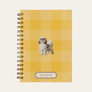 Planner personalizado com estampada xadrez amarelo com ilustração de cachorro thih tzu Colmeias Design