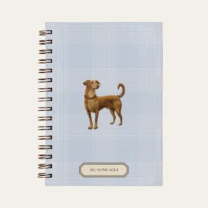 Planner personalizado com estampada xadrez azul bebe com ilustração de cachorro viralata caramelo Colmeias Design