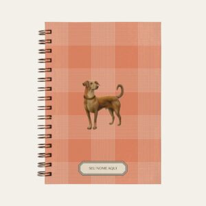 Planner personalizado com estampada xadrez coral com ilustração de cachorro viralata caramelo Colmeias Design
