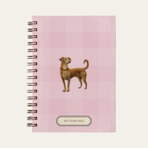 Planner personalizado com estampada xadrez rosa com ilustração de cachorro viralata caramelo Colmeias Design
