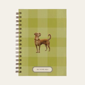 Planner personalizado com estampada xadrez verde com ilustração de cachorro viralata caramelo Colmeias Design