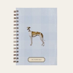Planner personalizado com estampada xadrez azul bebe com ilustração de cachorro whippet Colmeias Design