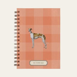 Planner personalizado com estampada xadrez coral com ilustração de cachorro whippet Colmeias Design